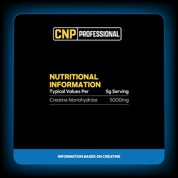 CNP Creatine Monohydrate 250g nutritional information panel, values per 5g serving