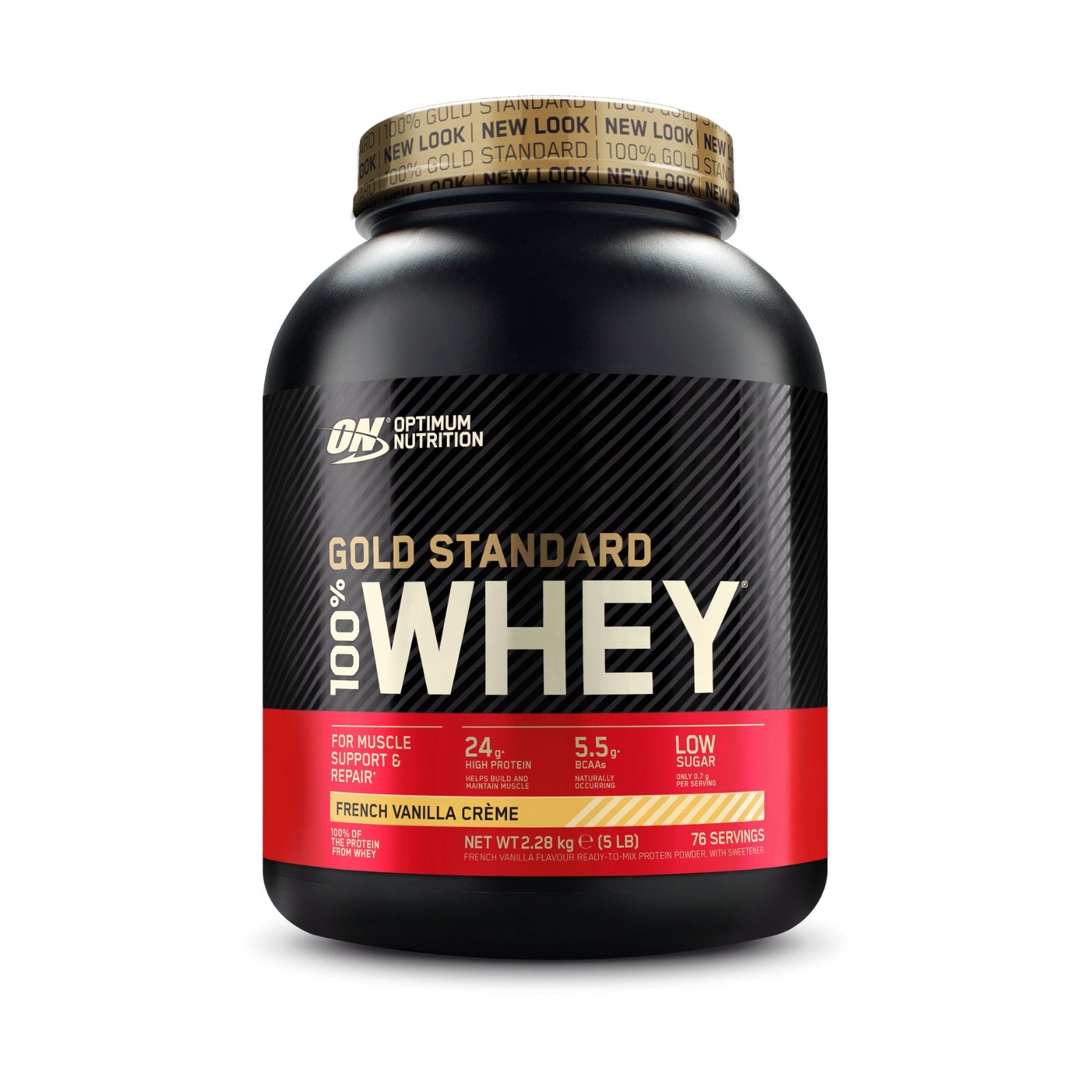 Optimum Nutrition Gold Standard 100% Whey Protein 2.27kg - Discount SupplementsOptimum NutritionFrench Vanilla Creme