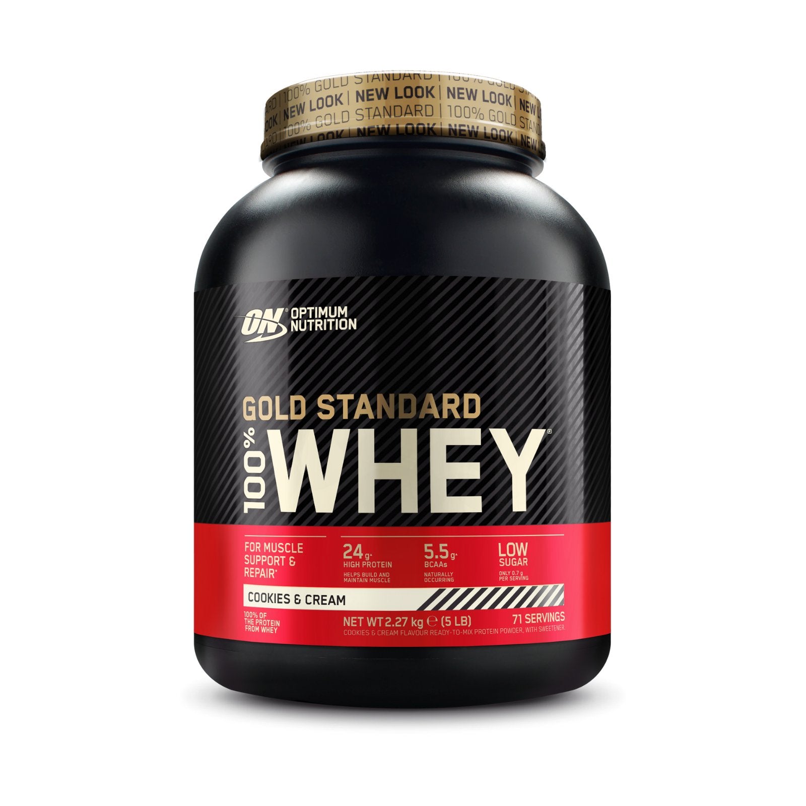 Optimum Nutrition Gold Standard 100% Whey Protein 2.27kg - Discount SupplementsOptimum NutritionCookies & Cream